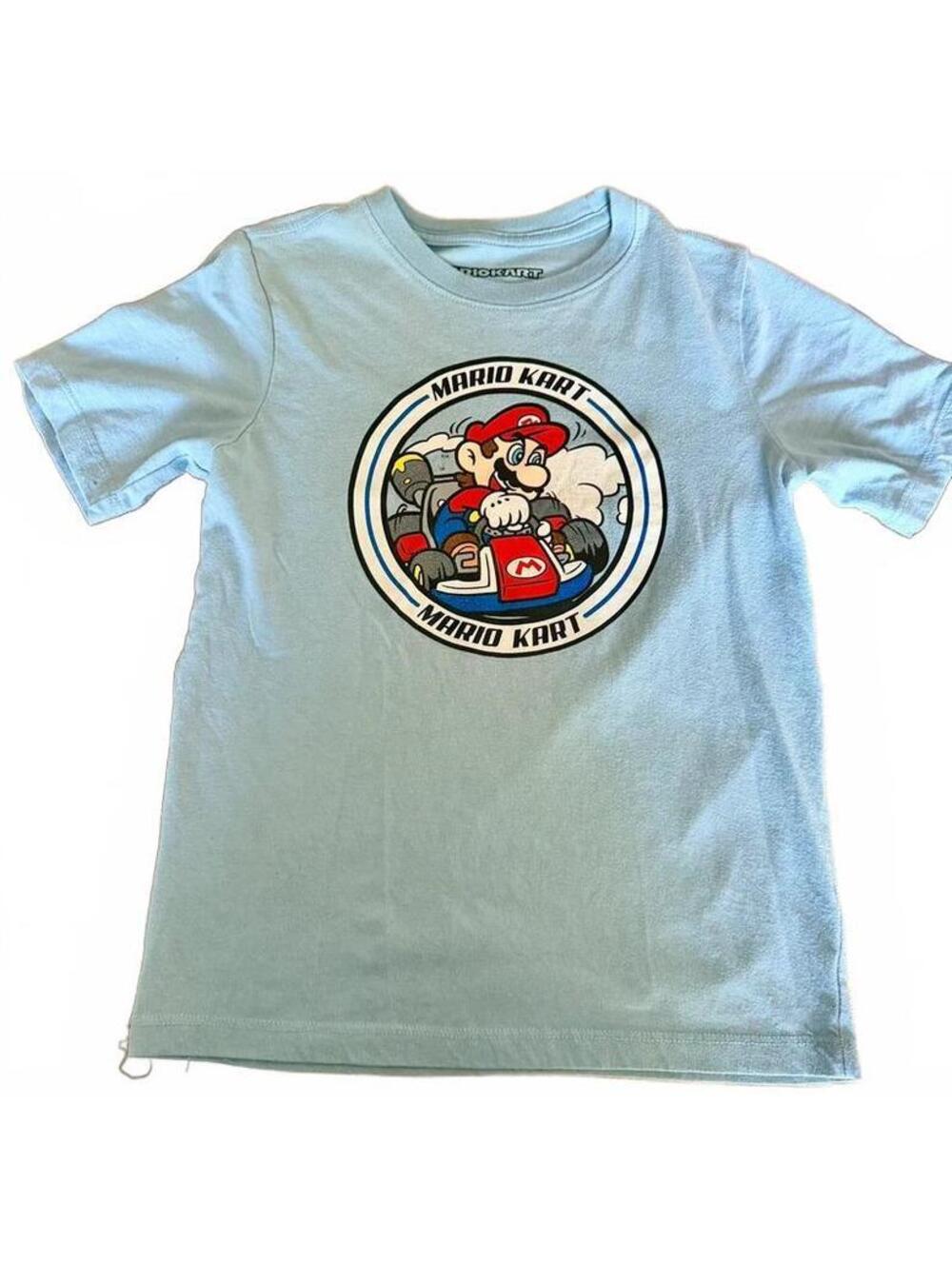 Nintendo Mario Kart Light Blue Graphic T-Shirt Kids Medium Size 8